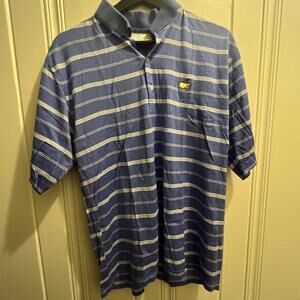 Augusta National‎ Golf Shop Men's Polo Top Size Medium Blue White Stripe Cotton